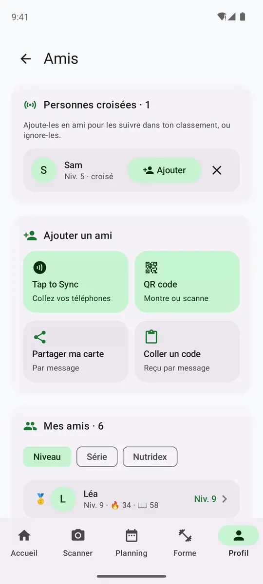 Liste des amis et défis